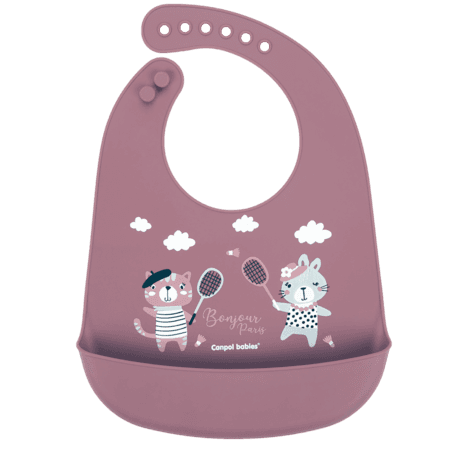74/027_red Canpol babies Silicone Bib with Pocket BONJOUR PARIS dark red