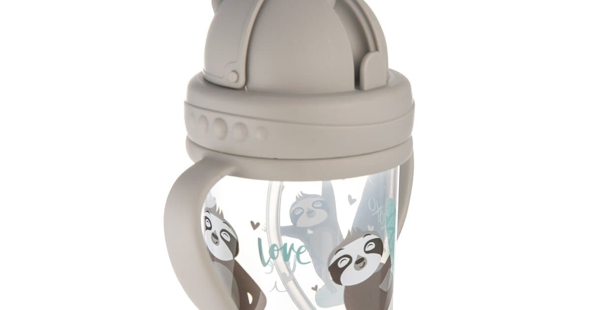 56/606_grey Canpol babies Non-spill Cup with Weighted Straw 270ml EXOTIC