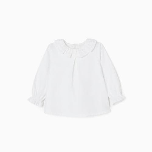 31049328041009 BLOUSE LS COLLAR RUFFLE, WHITE, 12/18M