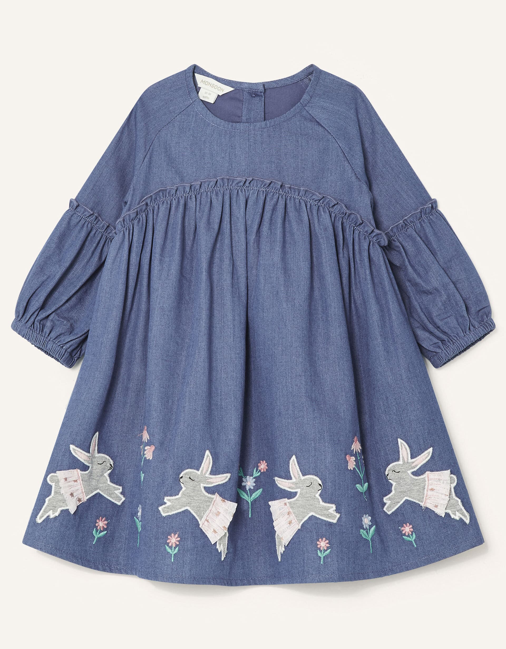 31065879003009 LS DRESS DENIM, BLUE, 12/18M BABY GIRL
