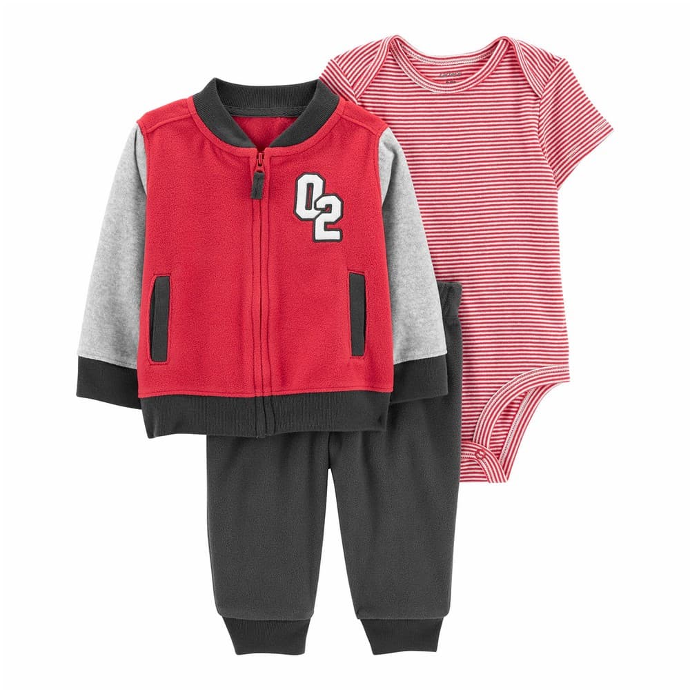 1R527110 F24 I B 3PC Cardi Set Red Varsity Jacket 6M