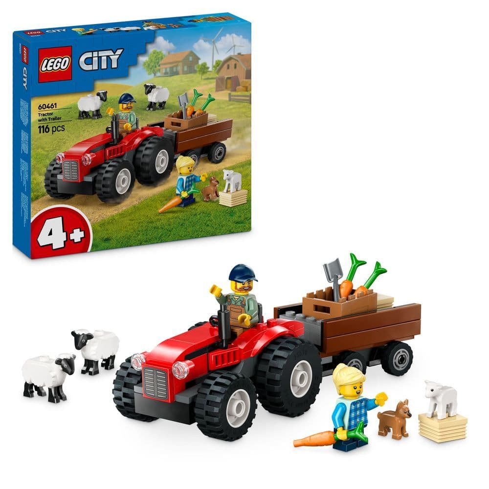 60461 Red Farm Tractor with Traile.. V29
