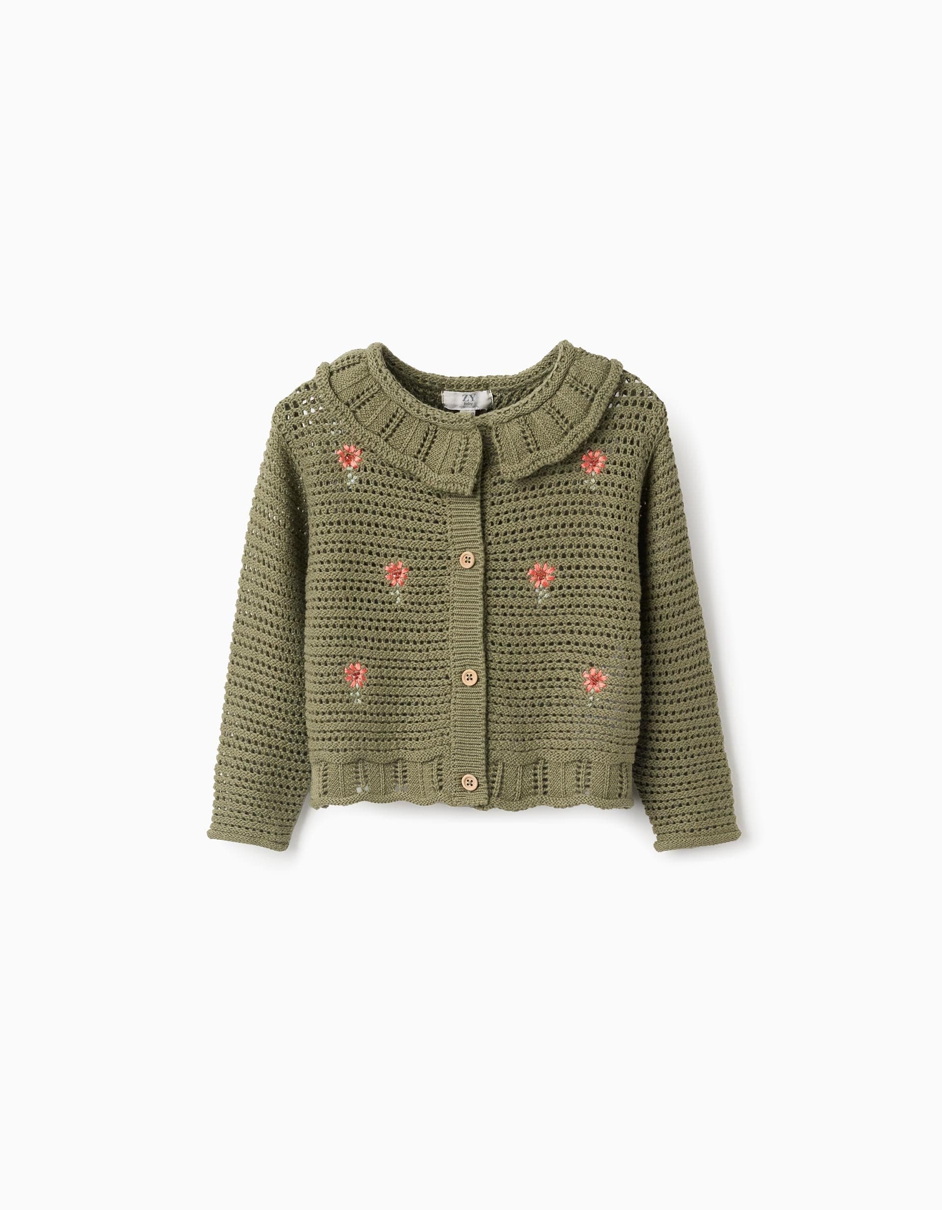 31077137009006 - CARDIGAN COTTON KNIT, DARK GREEN, 6/9M