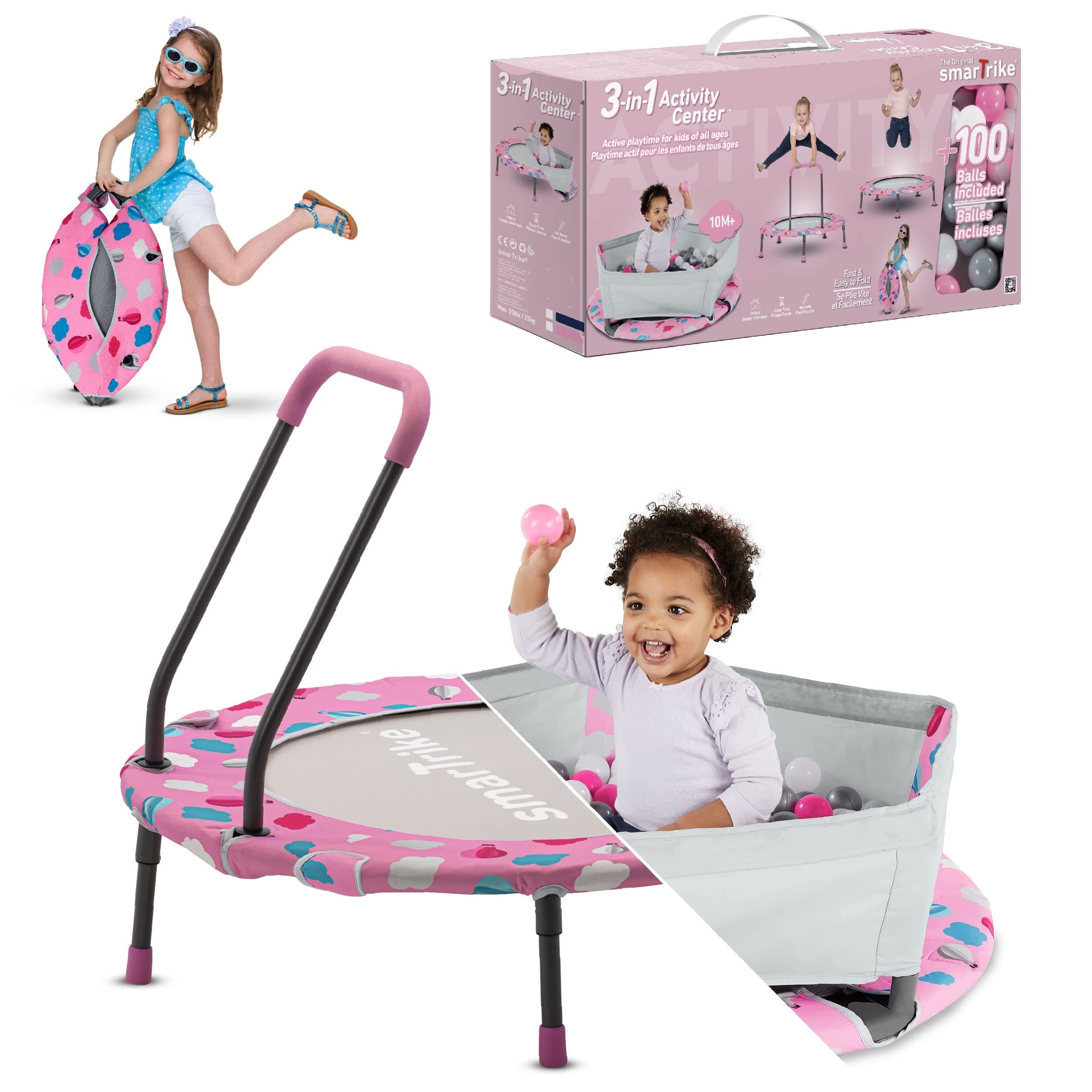 9200003 3 in1 Trampoline with handle&pool&balls