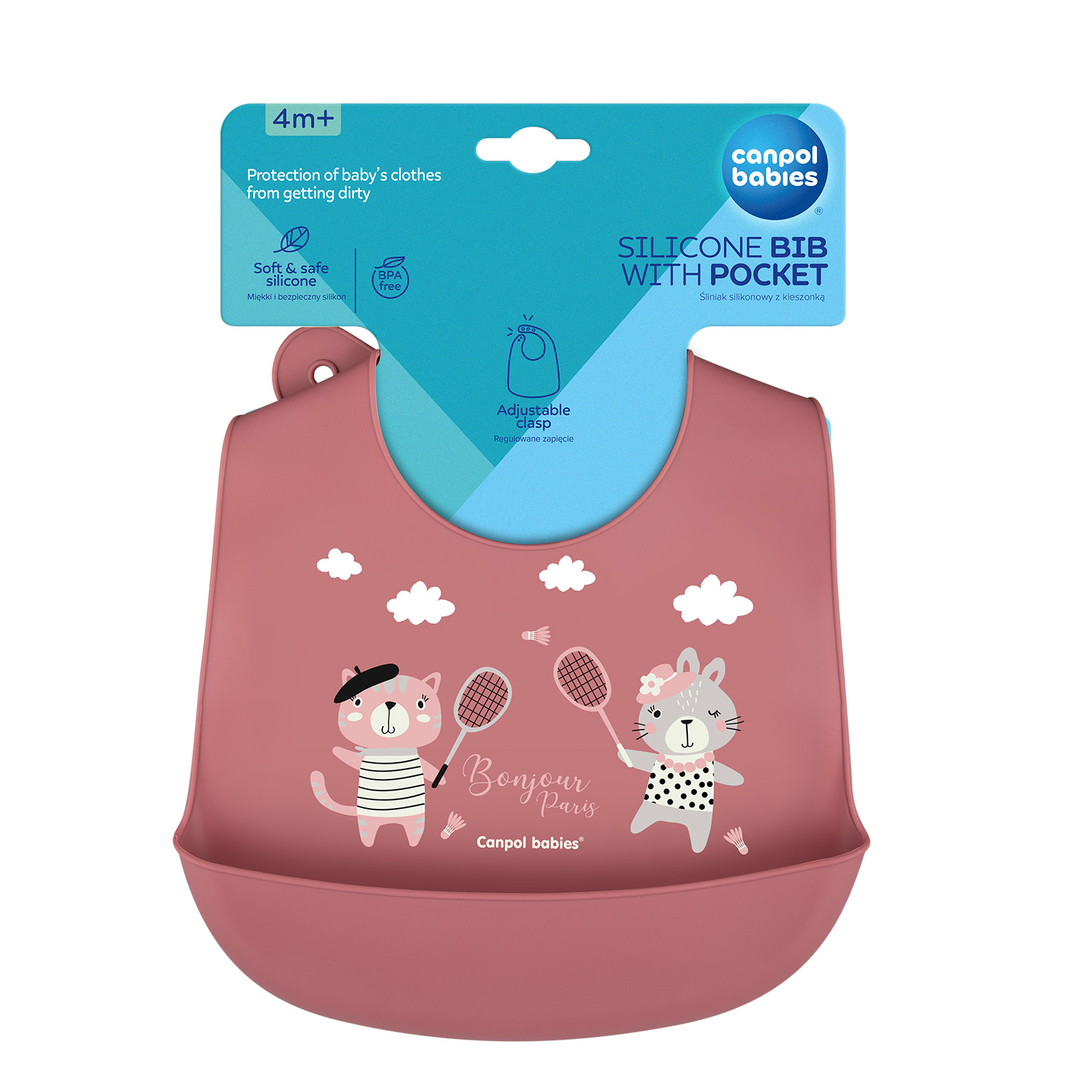 74/027_red Canpol babies Silicone Bib with Pocket BONJOUR PARIS dark red 2