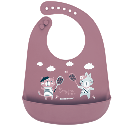 74/027_red Canpol babies Silicone Bib with Pocket BONJOUR PARIS dark red 1