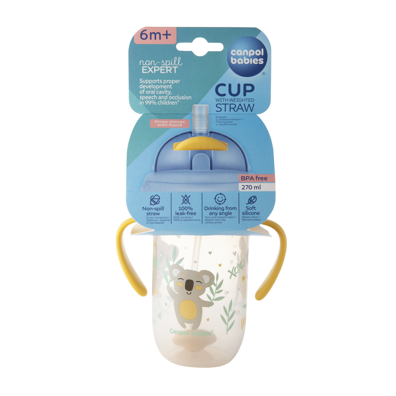 56/606_yel Canpol babies Non-spill Cup with Weighted Straw 270ml EXOTIC 2