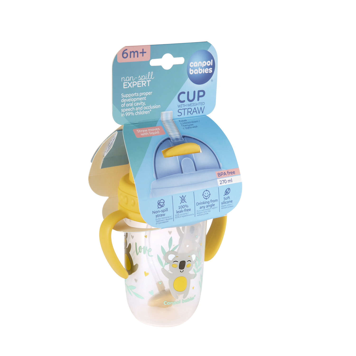 56/606_yel Canpol babies Non-spill Cup with Weighted Straw 270ml EXOTIC 3