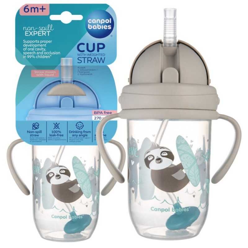 56/606_grey Canpol babies Non-spill Cup with Weighted Straw 270ml EXOTIC 2