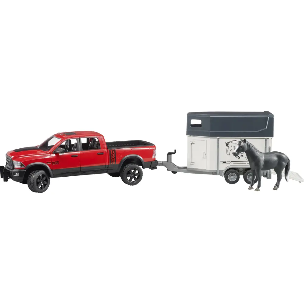 2501 BRUDER RAM 2500 POWER WAGON WITH HORSE TRAILER AND 1 HORSE E18 3