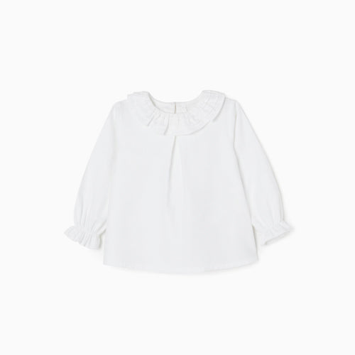 31049328041009 BLOUSE LS COLLAR RUFFLE, WHITE, 12/18M 1
