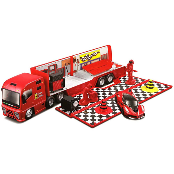 BU31202 BURAGO FERRARI RACING HAULER KAMION SET 1
