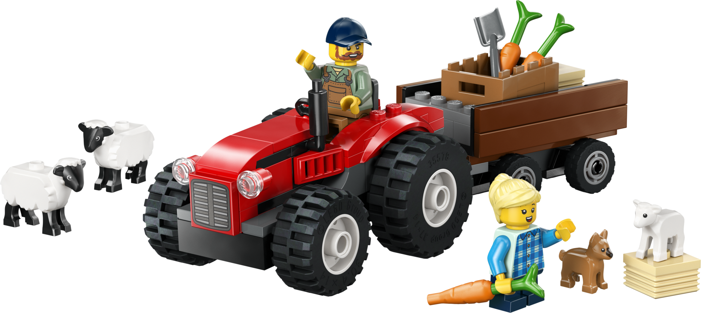 60461 Red Farm Tractor with Traile.. V29 2