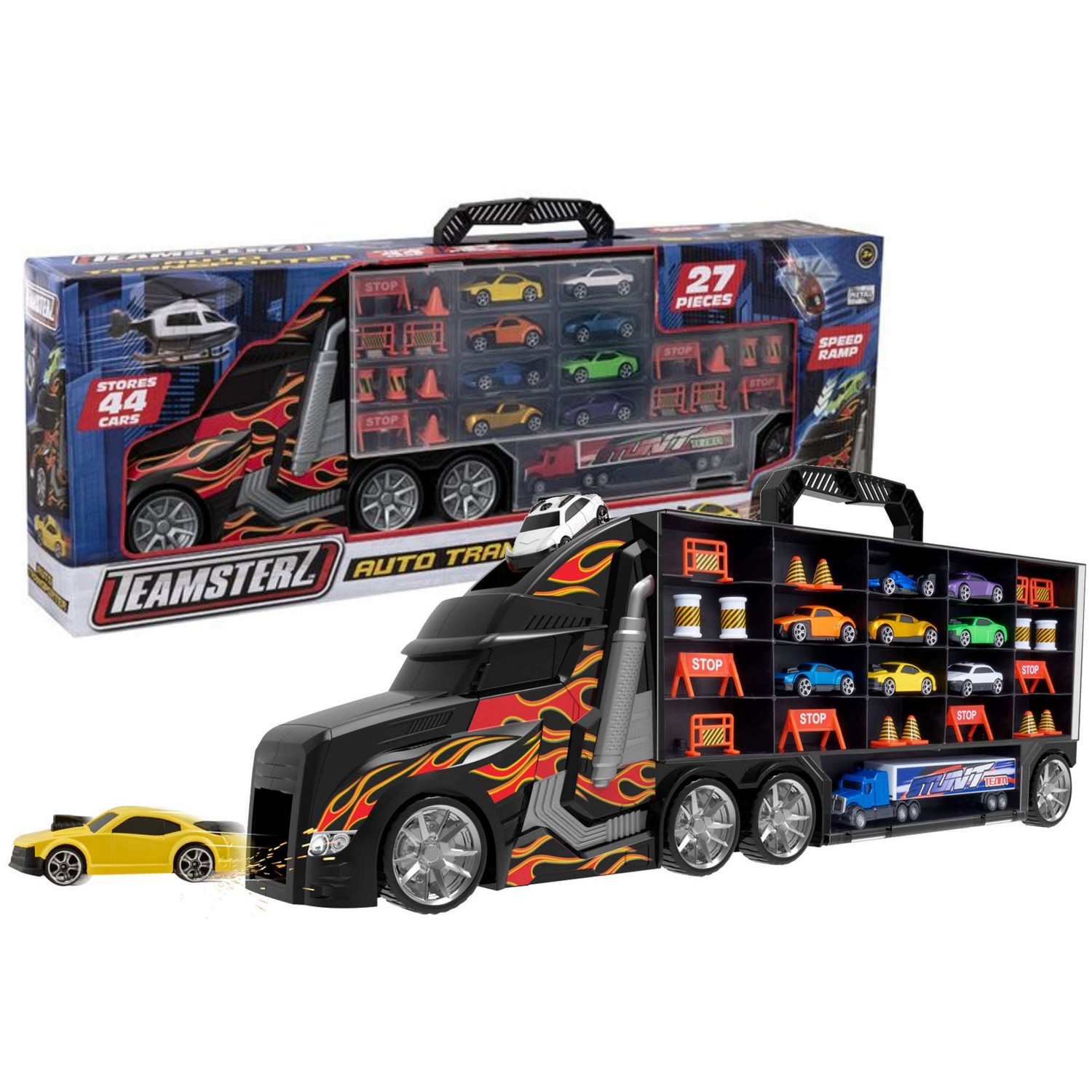 HL1417265 TEAMSTERZ METRO CITY LARGE AUTO TRANSPORTER + 8 CARS 1