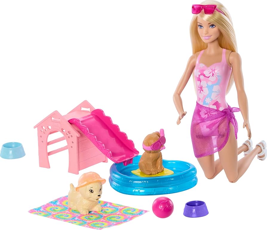 JBF350 Barbie Puppy Pool Party Toy Blonde Doll 3