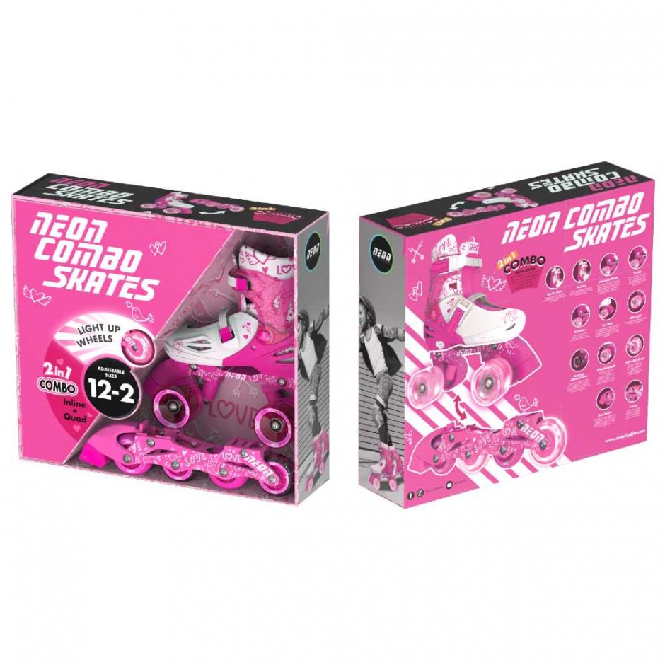 NT09P4 NEON COMBO 2IN1 INLINE&QUAD ROLER (30-33) PINK 3
